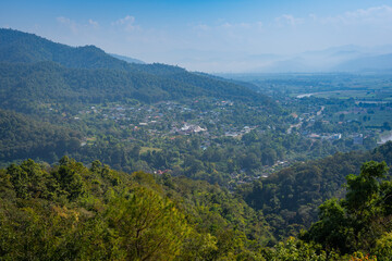 Beautiful Landscape from viewpoint of Wat Thaton temple is a Buddhist ancient temple.