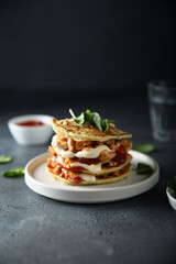 Savory pancakes with chicken and cheese