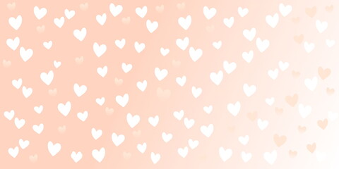 Pink white background with hearts  pattern, vector drawing horizontal, frame of hearts gradient color
