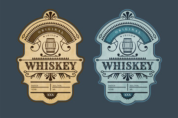 Set of vintage whiskey labels. Alcohol emblem. Classic vintage frame for labels, banners and other designs. Place for text. Suitable for whiskey, rum and premium products. Alcohol label