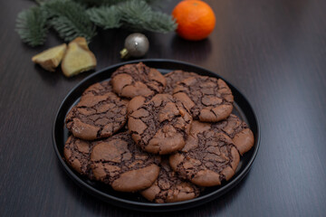 sweet home made Chocolate brownie cookies on a tray