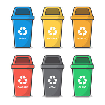 Blue Recycle Bin With Recycle Symbol Vector Icon Illustration. Container For Recycling Waste Sorting Illustration. Ecological Trash Flat Icon