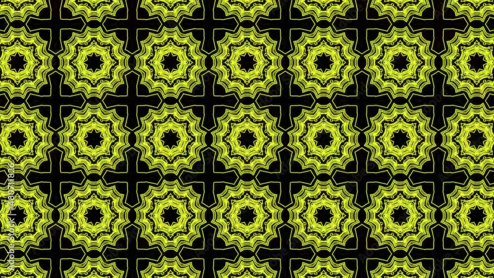 Poster abstract yellow geometric seamless pattern background. abstract stripes kaleidoscope loop. fast psyc