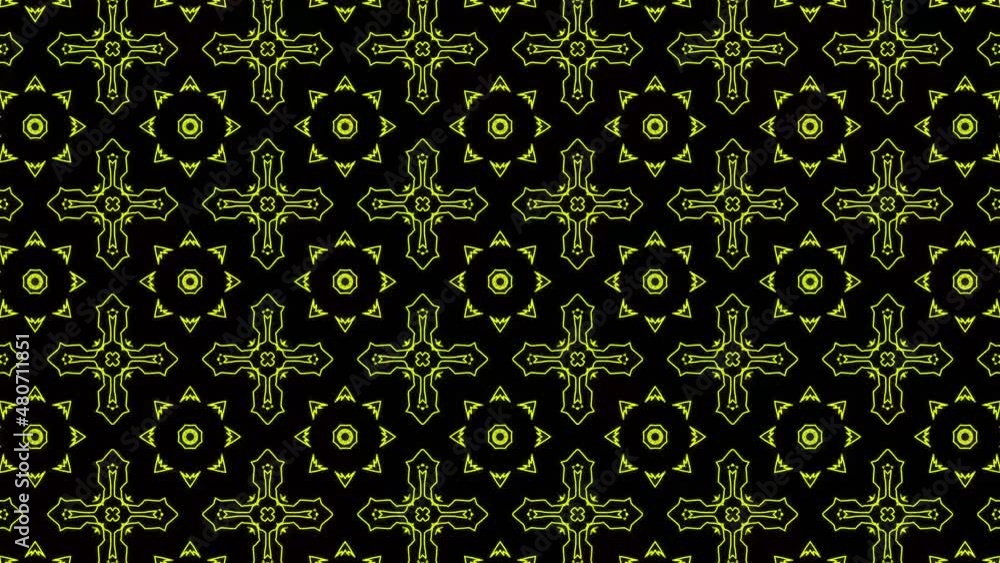 Poster abstract yellow geometric seamless pattern background. abstract stripes kaleidoscope loop. fast psyc