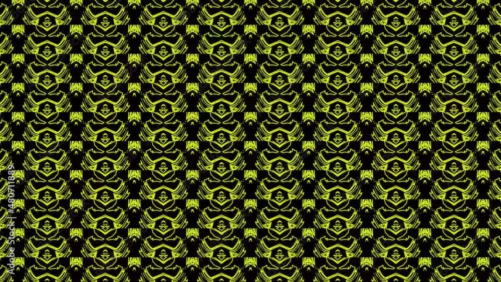 Poster abstract yellow geometric seamless pattern background. abstract stripes kaleidoscope loop. fast psyc