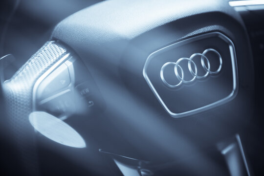 Audi logo on a steering wheel