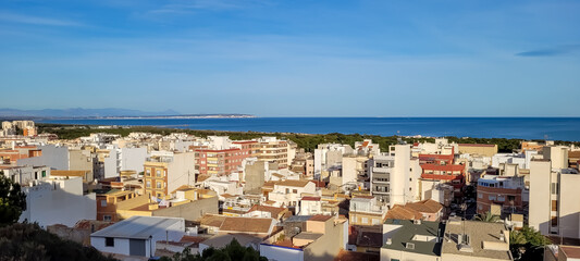 Fototapeta na wymiar The Mediterranean Sea. A resort town on the seashore. Top view.