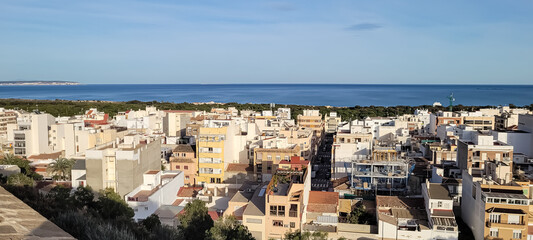 Obraz premium The Mediterranean Sea. A resort town on the seashore. Top view.