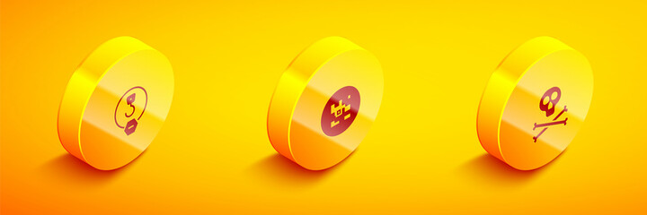 Set Isometric Industrial hook, QR code and Bones and skull warning icon. Vector