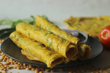 Besan chilla or chickpea pancakes. These are protein rich savoury pancakes made of besan flour or...