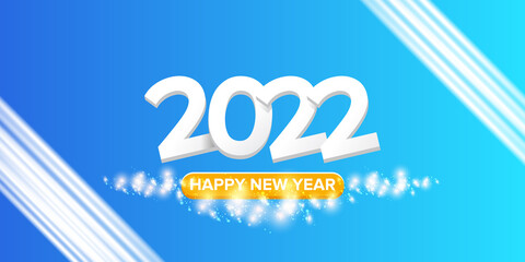 2022 Happy new year creative design horizontal banner background and greeting card with text. vector 2022 new year numbers isolated on modern blue background with sparkles and lights