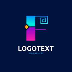 F letter colorful logo abstract design. F alphabet logo