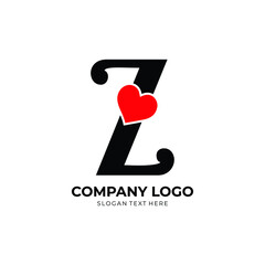 Z letter logo with heart icon, Happy Valentines initial Z logo, Valentines Day greeting card banner logo template