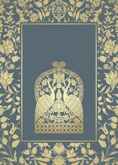 peacocks, feathers ,wedding card design, royal India	