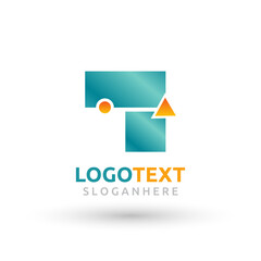 letter T logo. shape logo. blue geometric logo