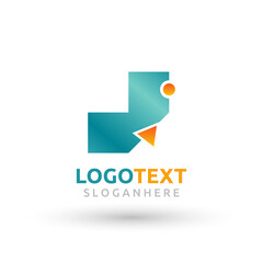 letter J logo. shape logo. blue geometric logo