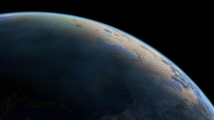 Close up of Earth planet on black background. 8k resolution of 3d planet illustration