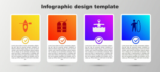 Set Kayak and paddle, Aqualung, Water gymnastics and Surfboard. Business infographic template. Vector