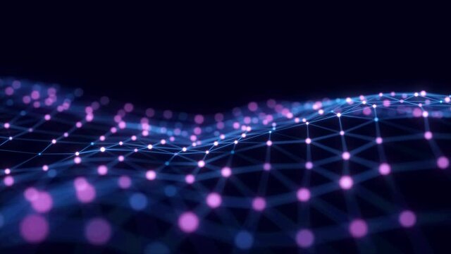 Technology blue wave of particles. Big data visualization. Analytics representation. Digital background. 3d rendering.