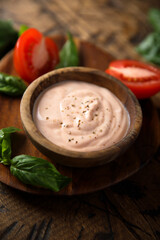 Traditional homemade mayo sauce with tomato
