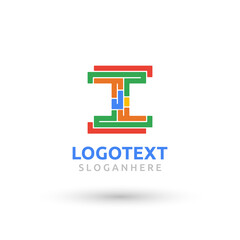 letter I logo. flat colorful logo. geometric shape logo