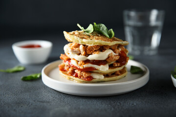 Savory pancakes with chicken and cheese