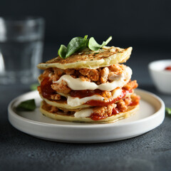 Savory pancakes with chicken and cheese