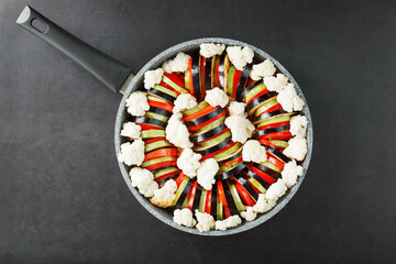 Fresh chopped vegetables for ratatouille dish close-up