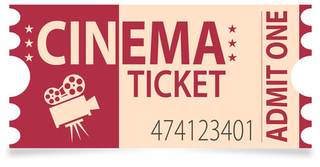 Cinema ticket, sample with text. Vector illustration isolated on white background