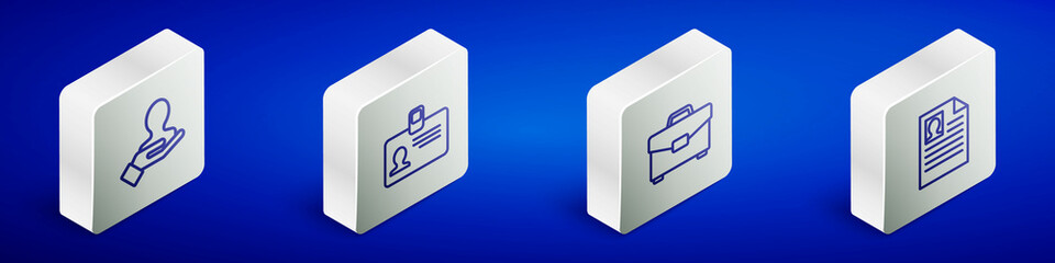 Set Isometric line Hand for search a people, Identification badge, Briefcase and Resume icon. Vector