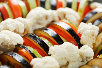 Fresh chopped vegetables for ratatouille dish close-up