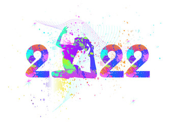 Yoga logo 2022 design. Colorful sport background. Ballerina in dance. Girl gymnast in gymnastic. Silhouettes, Exercises, Fitness, Healthcare, Medical, Icon, Symbol. Vector illustration.