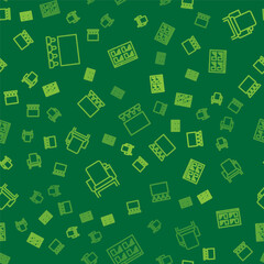 Set line Cinema auditorium with screen, chair and Online play video on seamless pattern. Vector