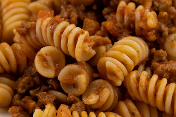 closeup of pasta bolognese dish
