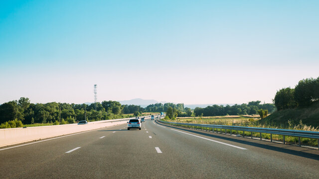 The movement of vehicles on freeway, motorway A8 near Pourrieres, France