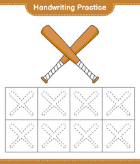 Handwriting practice. Tracing lines of Baseball Bat. Educational children game, printable worksheet, vector illustration