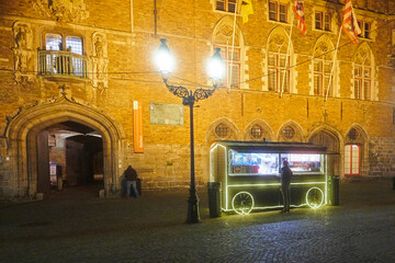 Beautiful food cart in the historic city centre of Bruges in Belgium