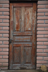 Old wooden door. Old wooden door with old varnish.  Exfoliating varnish