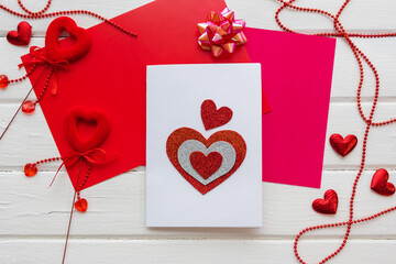 Valentines day background. Valentine card with heart. DIY for kids.