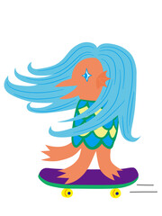 スケートボードに乗るアマビエのイラスト