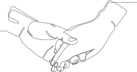 Continuous line drawing vector illustration of a two hands in one heart. Vector illustration. Wallpaper, flyers, invitation, posters, brochure, banners. Valentine.