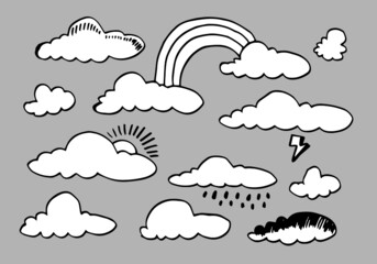 Hand drawn weather collection. Flat style vector illustration on gray background.