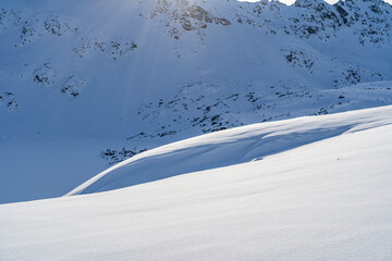 Obraz premium Mountain winter landscape in the Tatras, mountain view covered with snow in frosty sunny weather