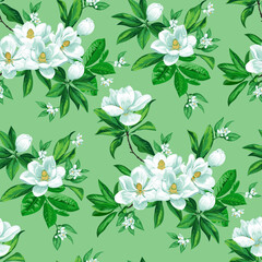 Tropical seamless print with blooming magnolia © Maria