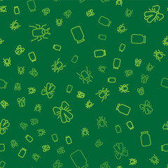 Set line Beetle bug, Clothes moth and Glass jar on seamless pattern. Vector