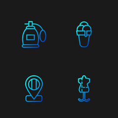 Set line Mannequin, Location flag Italy, Perfume and Ice cream. Gradient color icons. Vector