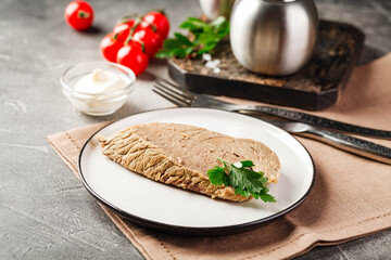 Dinner table with different dishes, set menu for nutritious healthy lunch in restaurant, business lunch