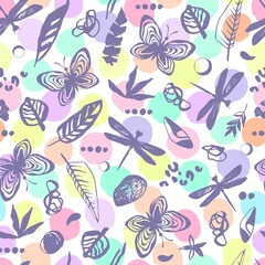 Vintage seamless pattern with butterflies. - 480724805