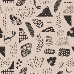 Abstract seamless pattern with hand drawn textures. Vector background. - 480724811
