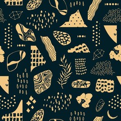 Abstract seamless pattern with hand drawn textures. Vector background. - 480724812